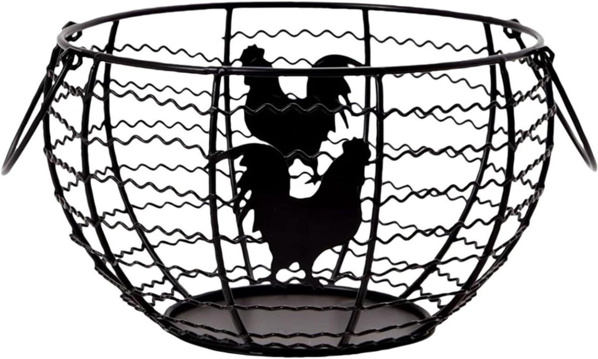 Eiermand - Eierhouder - Eieren Verzamelen - Landelijke Vintage Stijl - 20 cm Diameter - Zwart