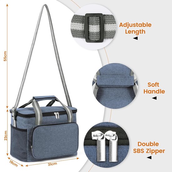 Koelbox - Koeltas - Koeltas 15L - Koelrugzak - Koeltasje Klein - Waterdicht - Draagbaar - Schouderband - Koeltassen Opvouwbaar - 600D Oxford - Kleine Koeltas voor Onderweg, Thermische Tas voor Picknicks, Camping, Excursies - Donkerblauw van Koelbox. — afbeelding 3