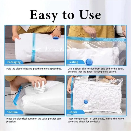 Compressiezakken Kleding - Vacuümzakken Opbergzakken - Ruimte Besparen - Inclusief Pomp - 50x70 cm - Transparant — afbeelding 5