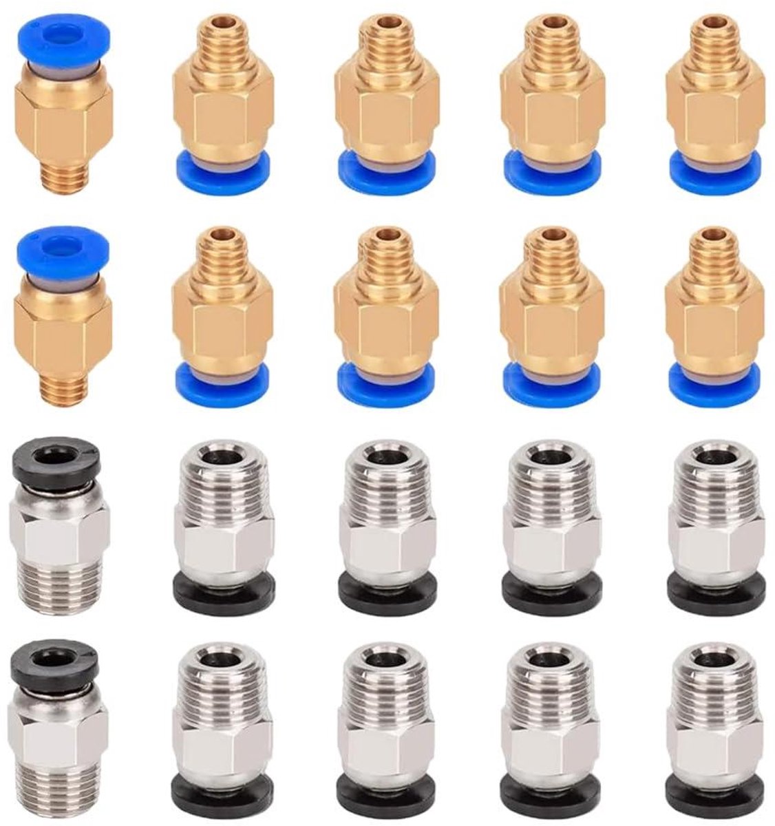 3D Printer Connectoren - Koppelstukken Slang - 3D Printen - Duurzaam Materiaal - 20 Stuks - Goud Zwart