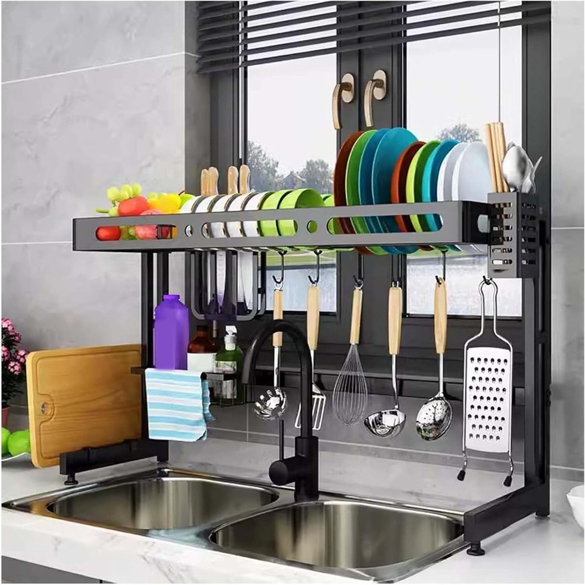 Afwasrek - Droogrek Keuken - Efficiënt Afwassen - Over-Sink Ontwerp - 65-85cm - Zilver