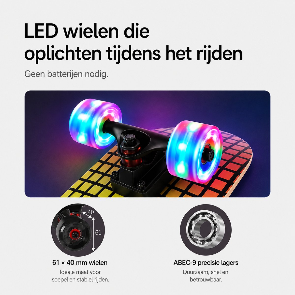Suotu Skateboard met LED Lichtgevend Dek & Wielen - 80x20cm - ABEC-9 - 95A - Schokabsorptie - Jongens - Meisjes - Volwassenen Skateboards - Gekleurde pijlen — afbeelding 7