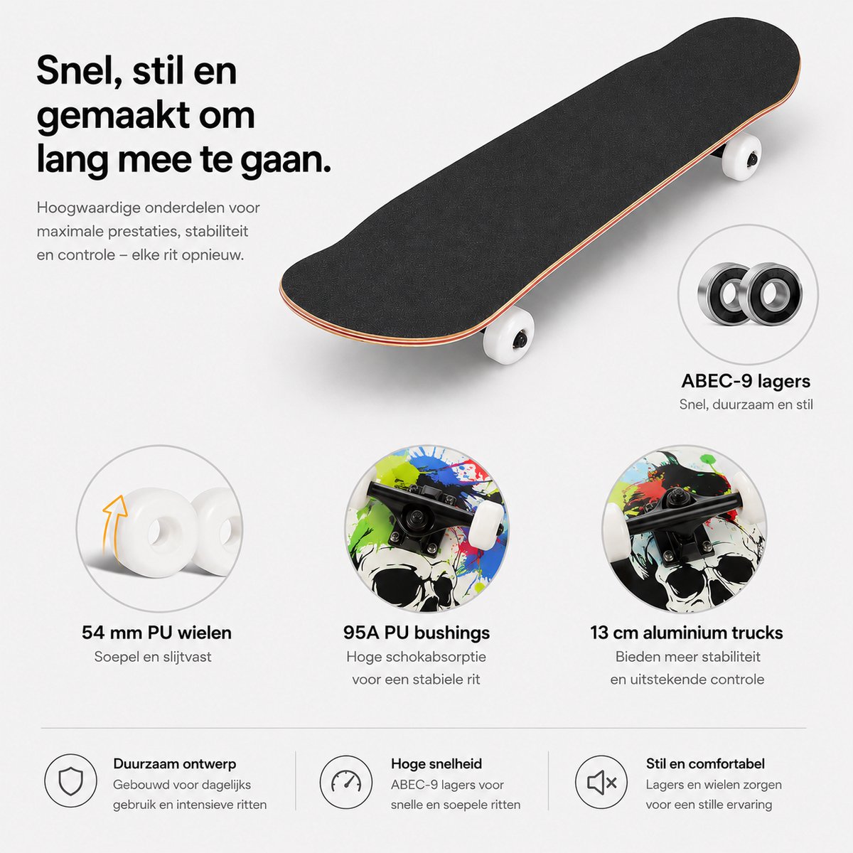 Suotu Skateboard - 80x20cm - ABEC-9 - 95A - schokabsorptie - Jongens - Meisjes - Volwassenen Skateboards — afbeelding 9