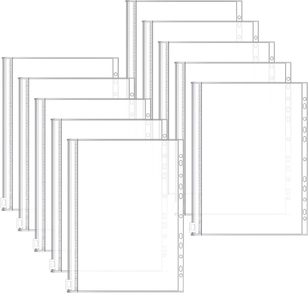 Set van 10 A4 Zipper Binders met 11 Ringgaten - Plastic Opbergzakken voor Documenten, Cosmetica en Sieraden Organisatie