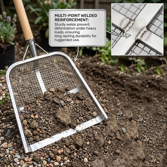Zeefschop - Zandzeef - Tuin Grond Zeven - Versterkt Gelast Frame - 47x36 cm - Zilver — afbeelding 5