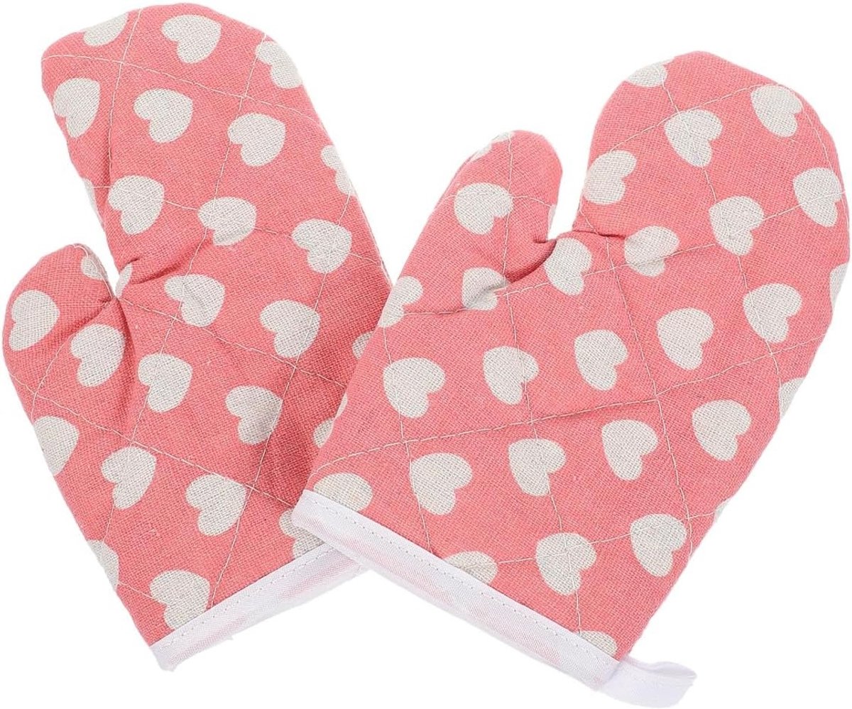 2 Stuks Kookhandschoenen voor Kinderen - Katoenen Hittebestendige Ovenwanten, Antislip en Veilig voor Keuken en Bakken in Roze
