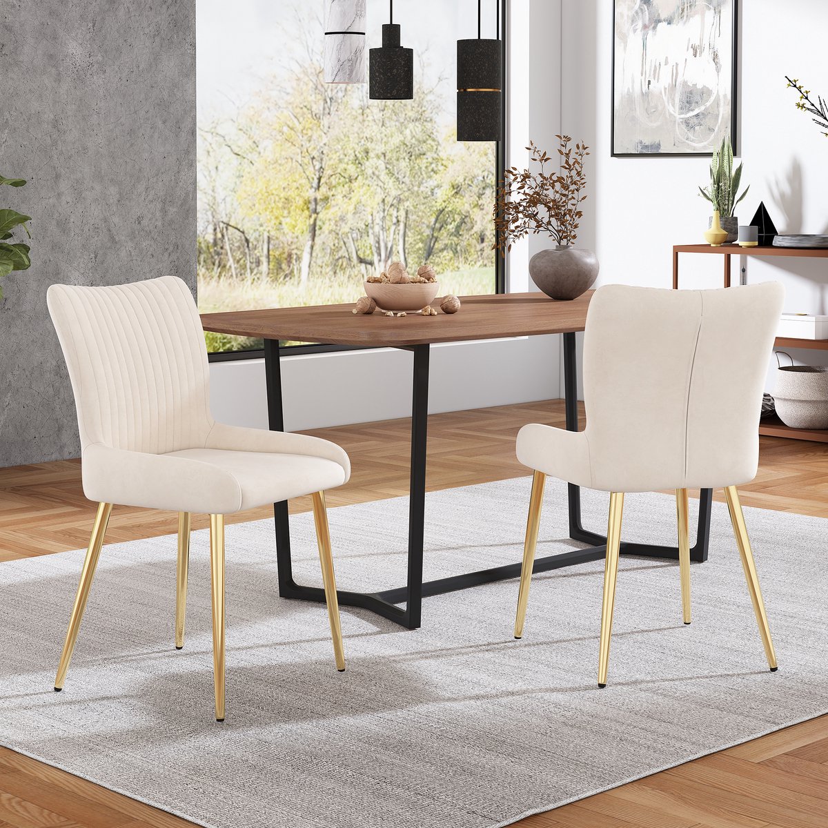 MODENUIT Eetkamerstoel - Set Van 2 - Met Rugsteun En Metalen Poten - Voor Eetkamer En Woon