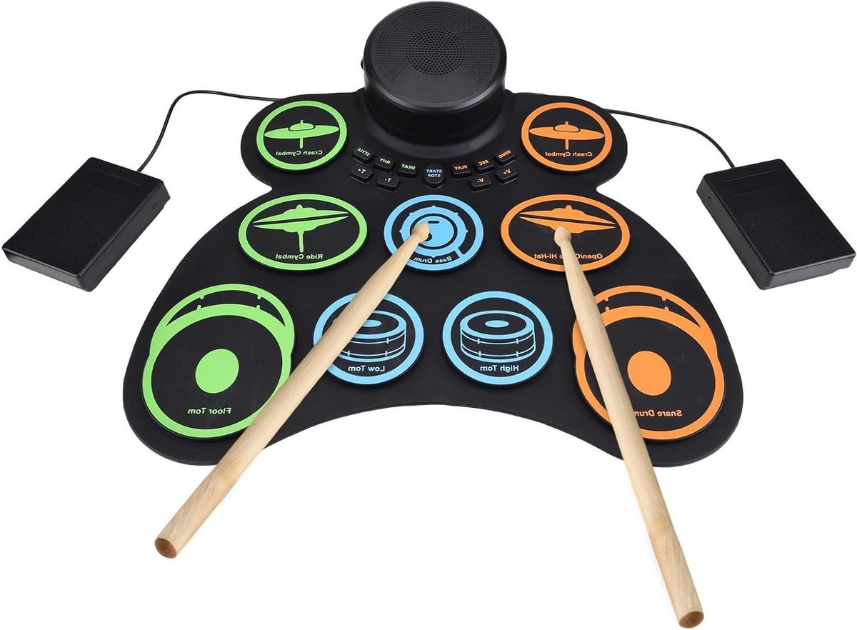 Elektrisch Drumstel - Digitale Percussie - Muziek Maken - 18 Uur Speeltijd - 39 x 24 cm - Zwart