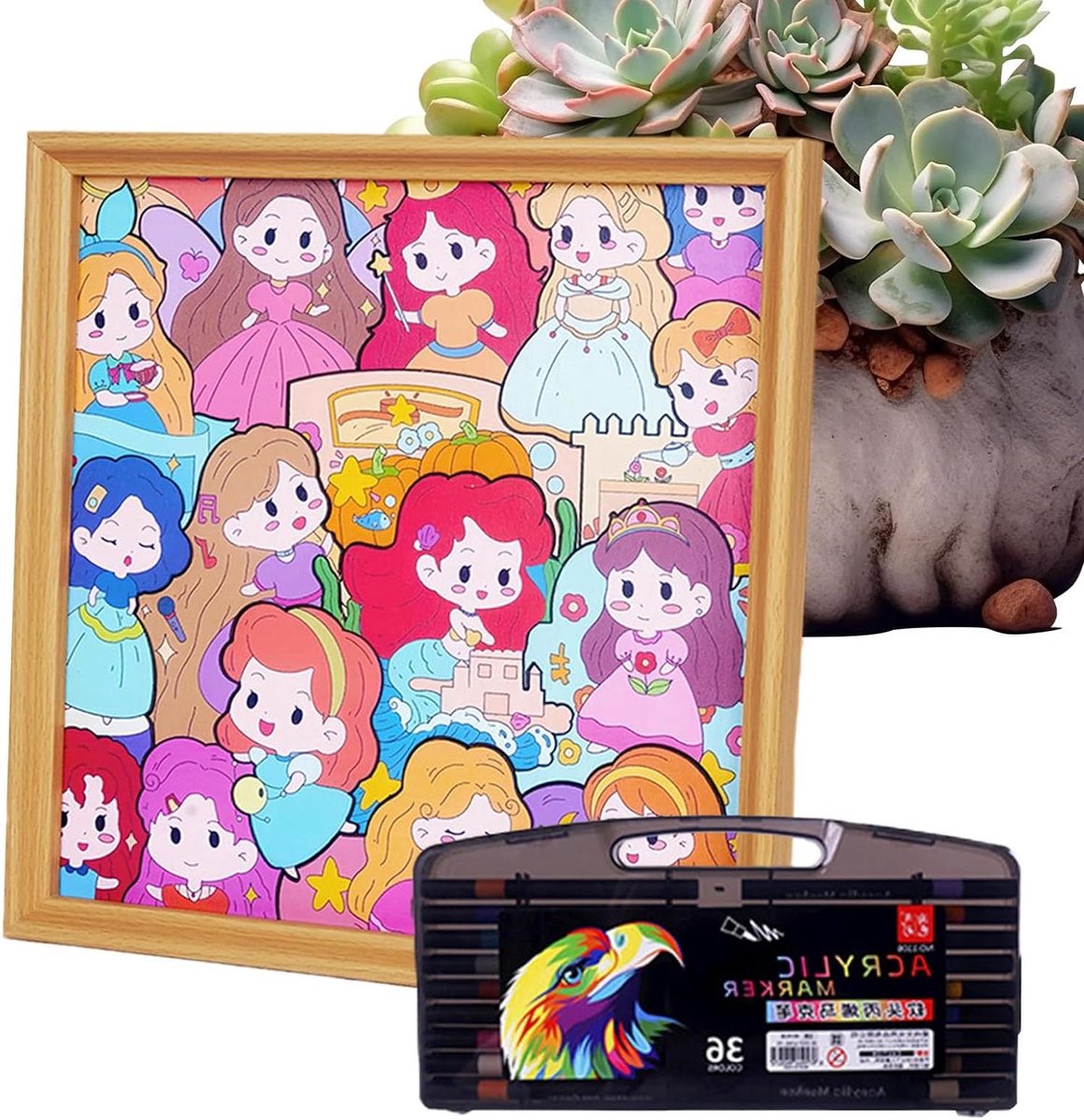 Puzzellijst Knutselset - Houten Decoratie - Creatief Bezig Zijn - Inclusief Stiften - 32 x 32 cm - Multicolor