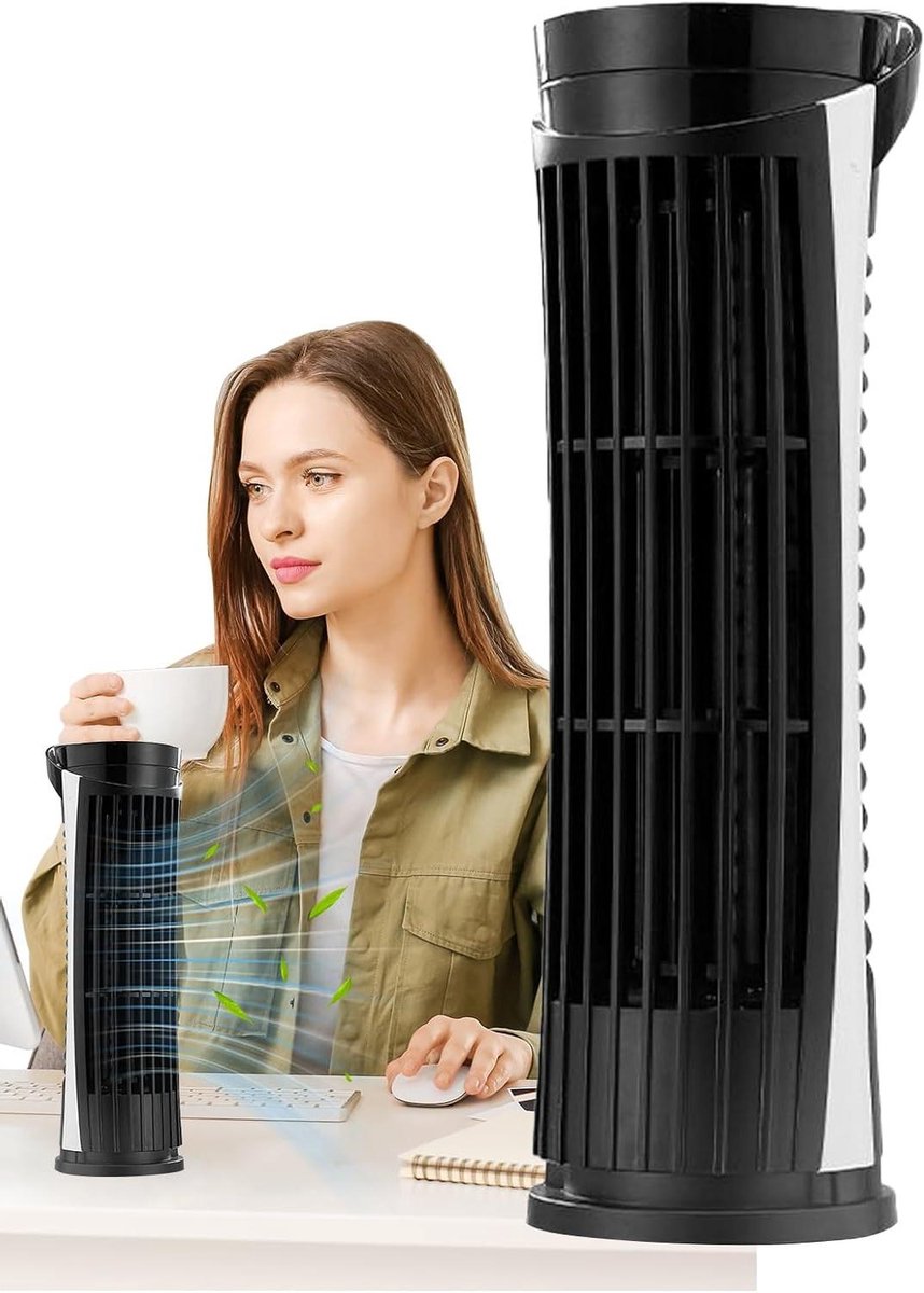 Luchtventilator Bureau - Stille Ventilator - Comfortabele Koeling - Geïntegreerd Ledlicht - Compact Formaat - Zwart