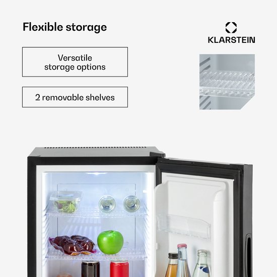 Klarstein Minibar minikoelkast voor kamers, 33 liter minikoelkast voor drankjes en cosmetica, kleine , kleine en stille koelkast, verstelbaar schap, kleine huidverzorgingskoelkast 5-15 °C - 25 dB - voor Hotelkamer voor Partykelder - Compact van Klarstein — afbeelding 3
