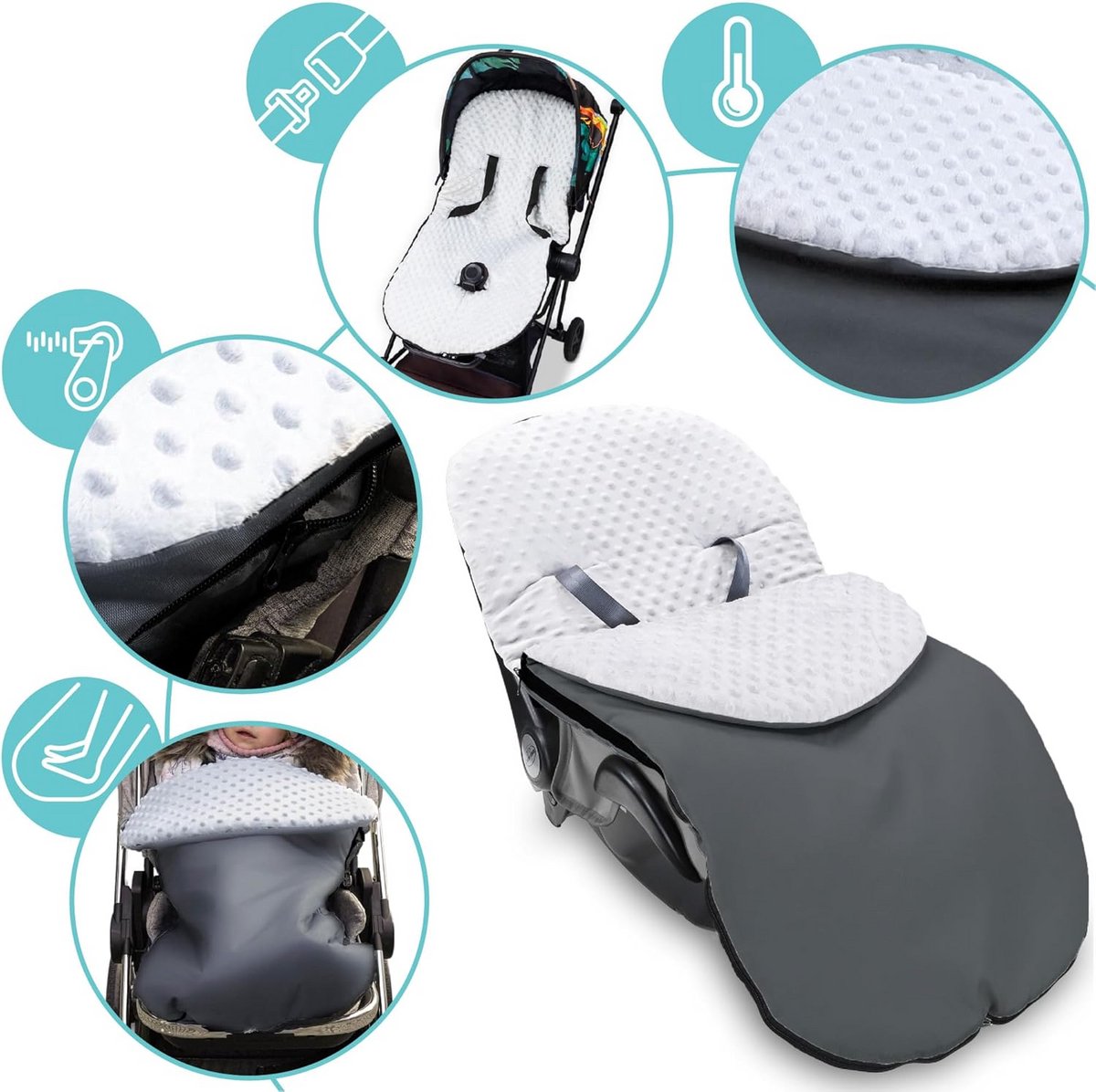 Winter voetenzak - Kinderwagen en buggy - Warm en droog blijven - Waterafstotende buitenlaag - 90x45cm - Donkergrijs – foto 4