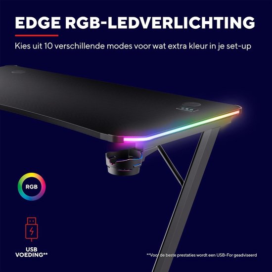 Gaming Bureau - Werktafel - Spel Setup - Geïntegreerde LED Verlichting - 120 x 60 cm - Zwart — afbeelding 3