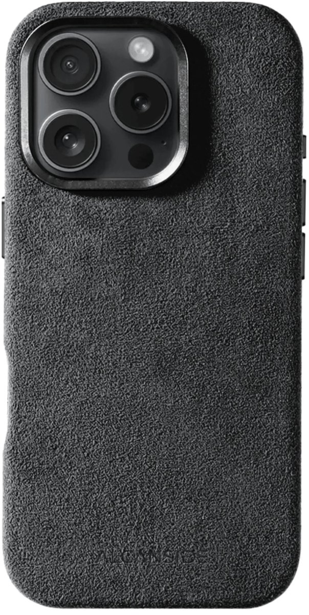 Alcanside Luxe Hoesje geschikt voor Apple iPhone 15 Pro Max – Magsafe 360° Shock Proof Telefoonhoesje – Premium Alcantara Case – 100% Optimale Bescherming – Space Grey