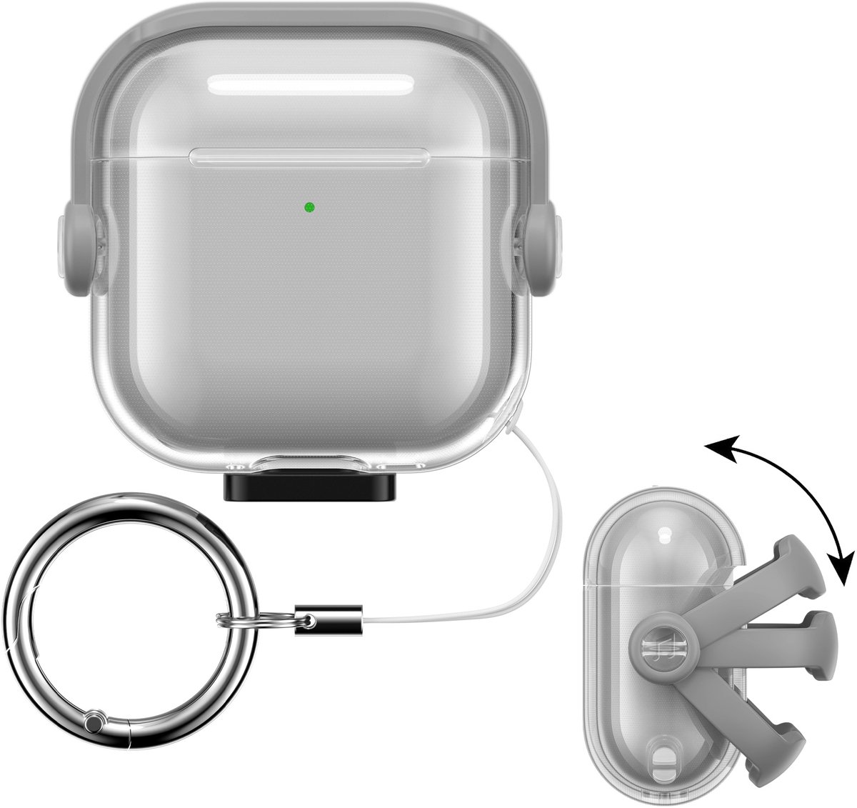kwmobile transparante koptelefoonhoes voor Apple Airpods 4 - Hoesje van TPU met veiligheidssluiting - zwart / transparant