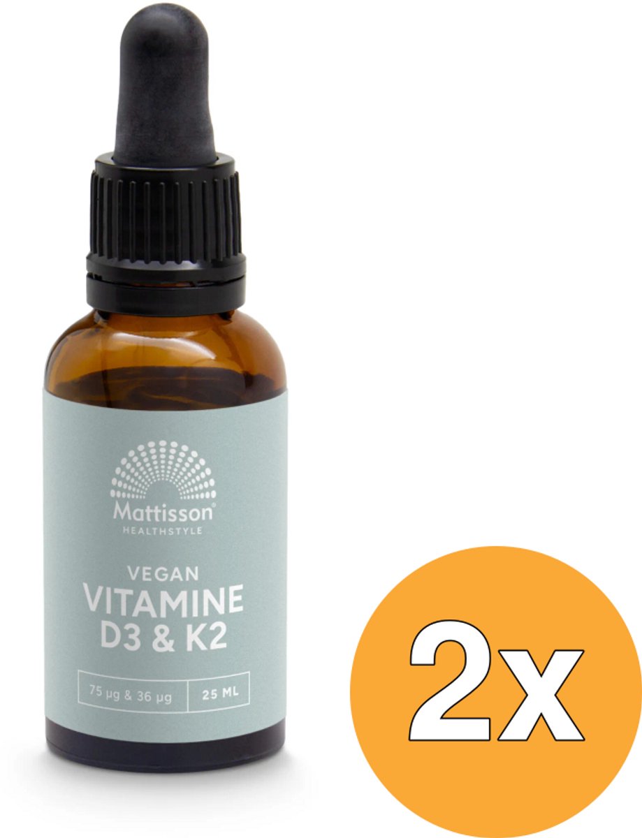 2x Mattisson Vitamine D3/K2 75Mcg/36Mcg Veg An Druppels (25 ml)