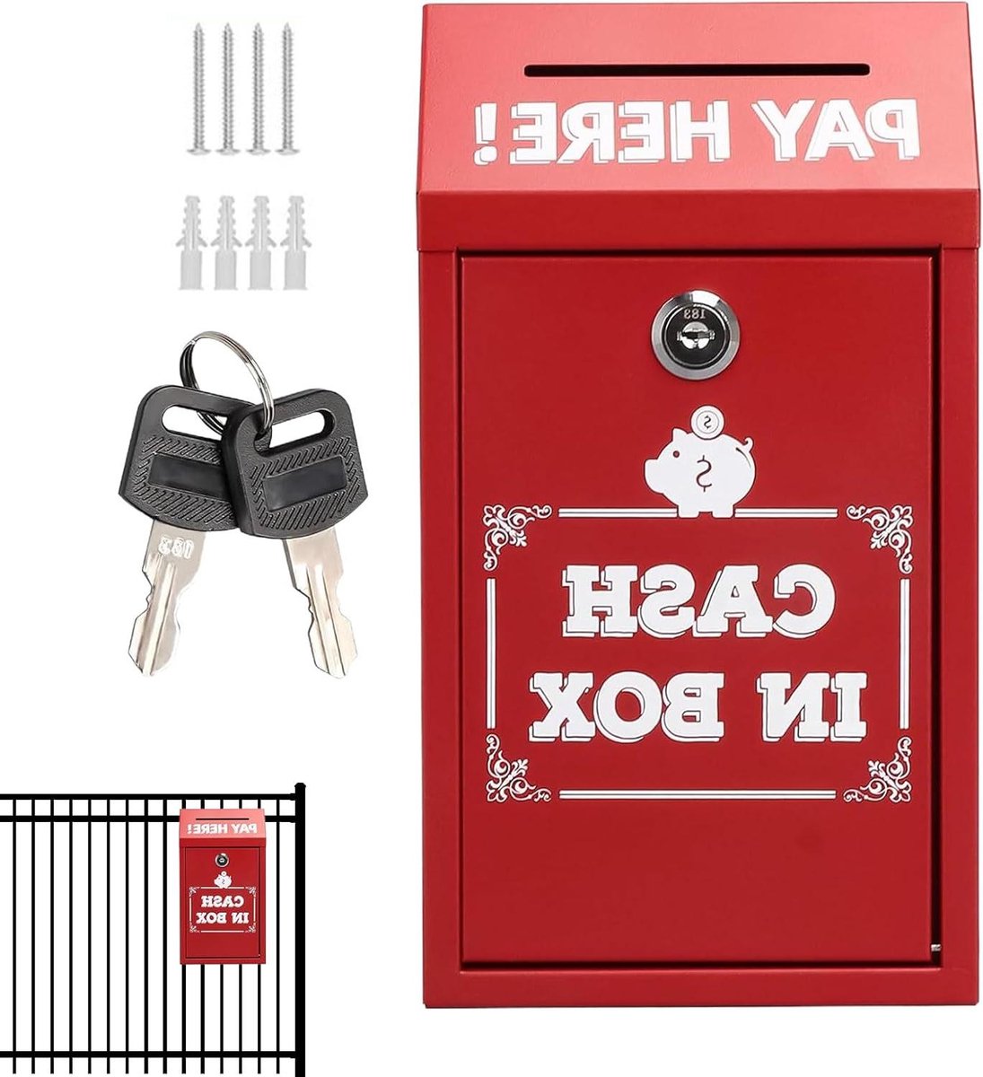 Donatiebox Metaal - Verzameldoos Brievenbus - Veilig Opbergen - Wandmontage Mogelijk - 10x16x10 cm - Rood