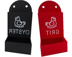 Grit Voederbak - Vogel Voerdispenser - Pluimvee Voeren - Overlooppreventie - 20 x 10 x 10 cm - Zwart en Rood