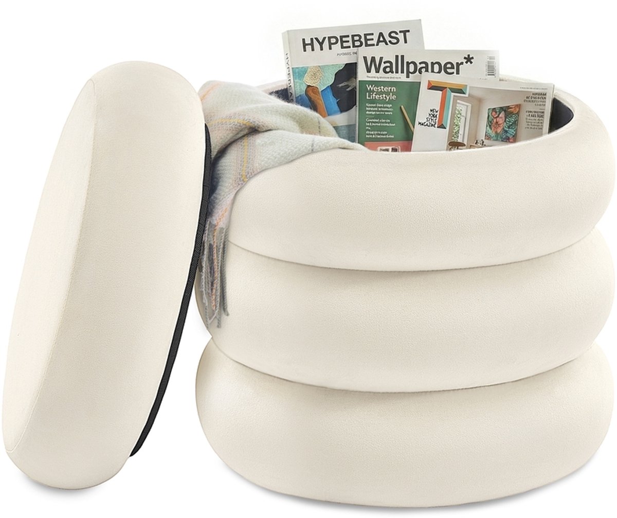 Ronde kaptafelkruk - 30 liter - Fluweel en MDF - Opbergruimte - Afneembaar deksel