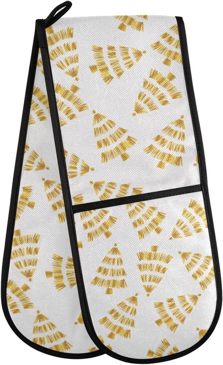 Dubbele Ovenwanten - Keukenwanten Dubbel - Koken en Bakken - Extra Lange Bescherming - 35 x 7 Inch - Kerstboom Print