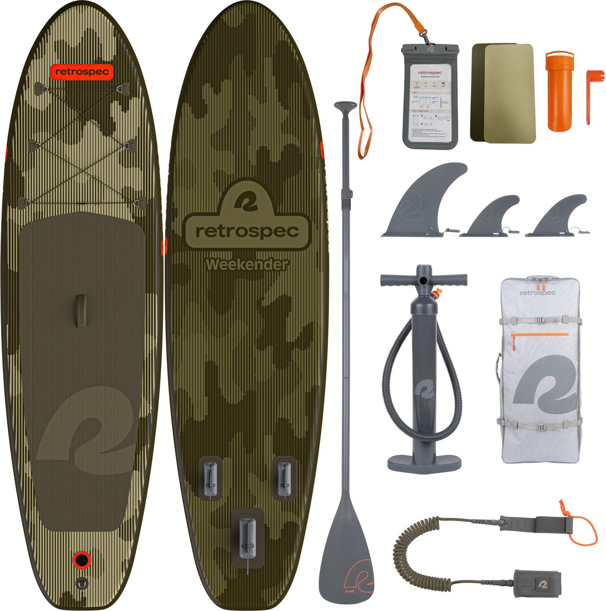 Retrospec Opblaasbaar Supboard - 320 cm - Inclusief Peddel, Opbergtas en Accessoires - Stand Up Paddle Board / SUP - Bruin / Groen