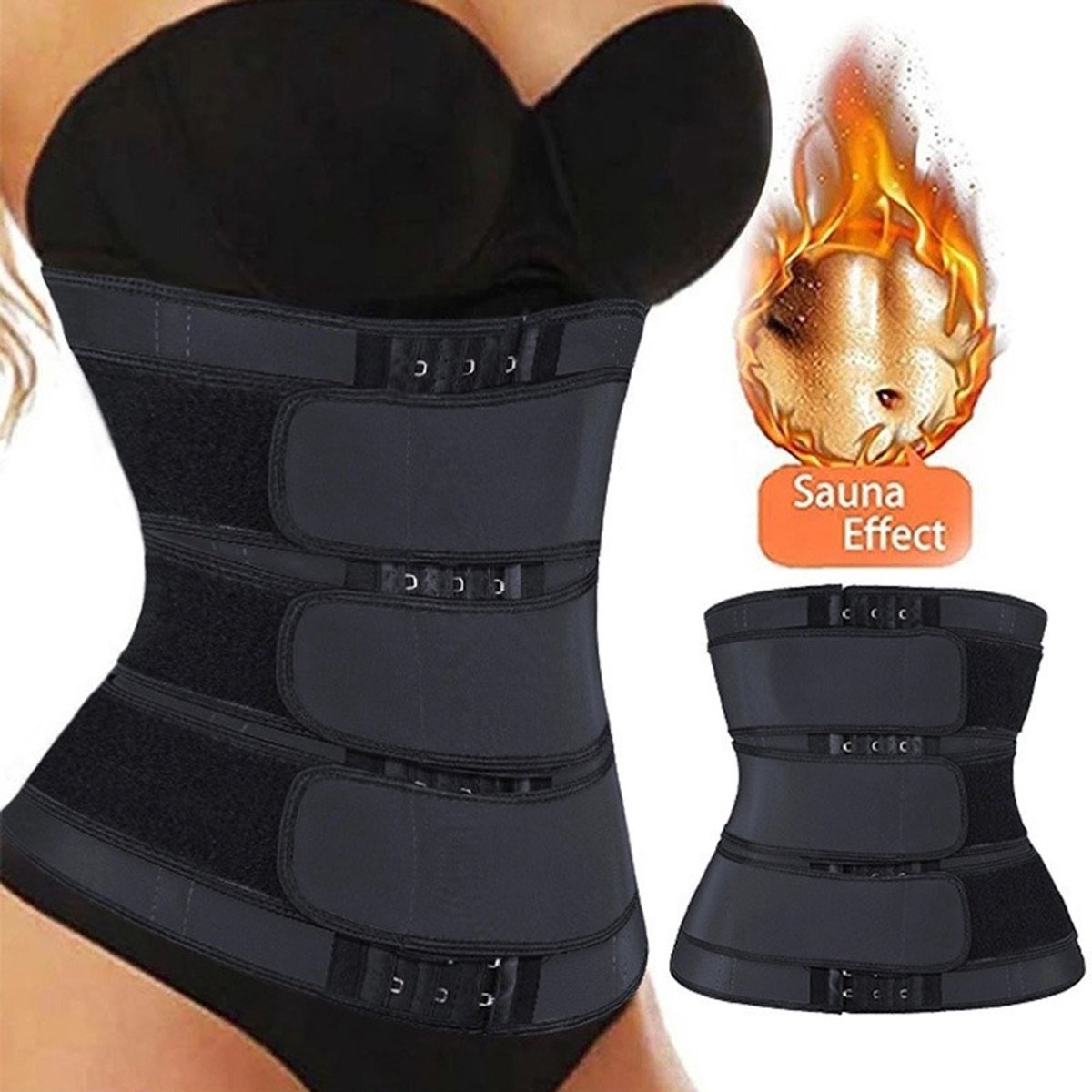 OUTARO Shapewear - Zweetafslankende tailleriem - Fitness lendensteun - Tailleriem - Buikcorrigerende shapewear na de bevalling - Figuurriem - Buikriem - Zwart