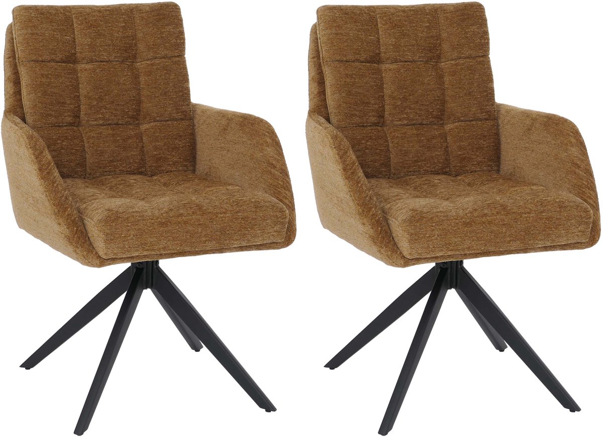 MCW Set van 2 eetkamerstoelen MCW-Q36, draaibare keukenstoel met Auto-Return-functie, chenille (680 g/m²), metaal MVG ~ mosterdgeel