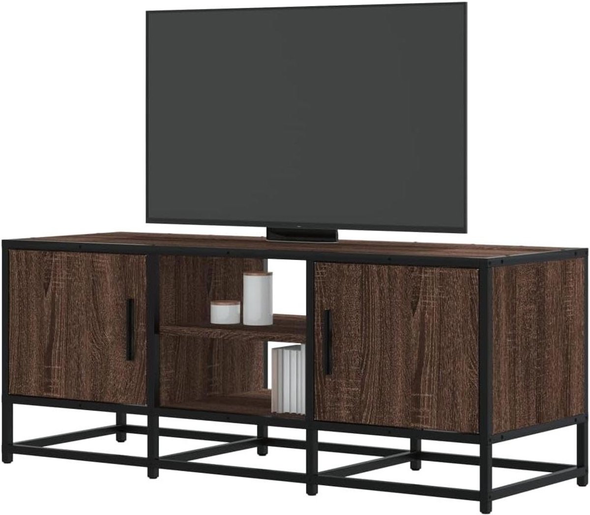 Televisietafel - Tv-meubel - Woonkamer Inrichting - Industrieel Metalen Frame - 100 cm Breed - Bruin Eiken