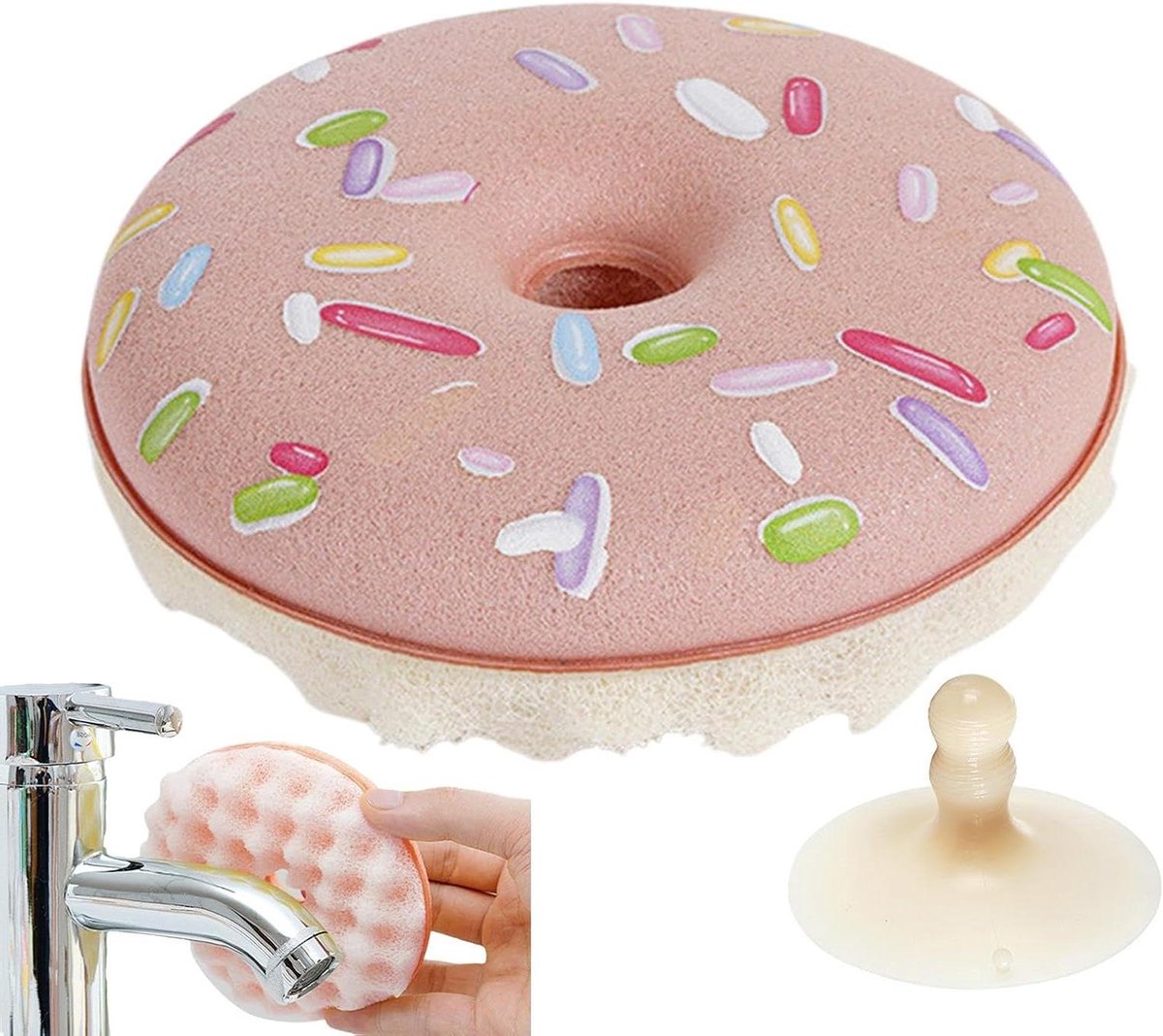 Donutspons - Schrob spons - Keuken schoonmaken - Uniek donut design - 11 cm - Roze