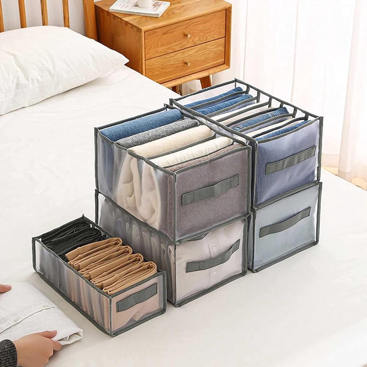 Kast Organizer - Kleding Opberger - Kleding Sorteren - Nylon Mesh - 7 Vakken - Grijs