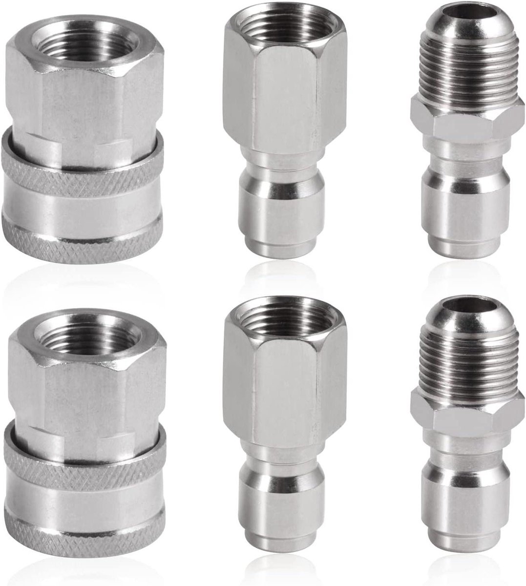 Hogedrukreiniger Koppelingen - Slang Adapterset - Snel Aansluiten - Roestvrij Staal - 3/8 Inch NPT - Zilver