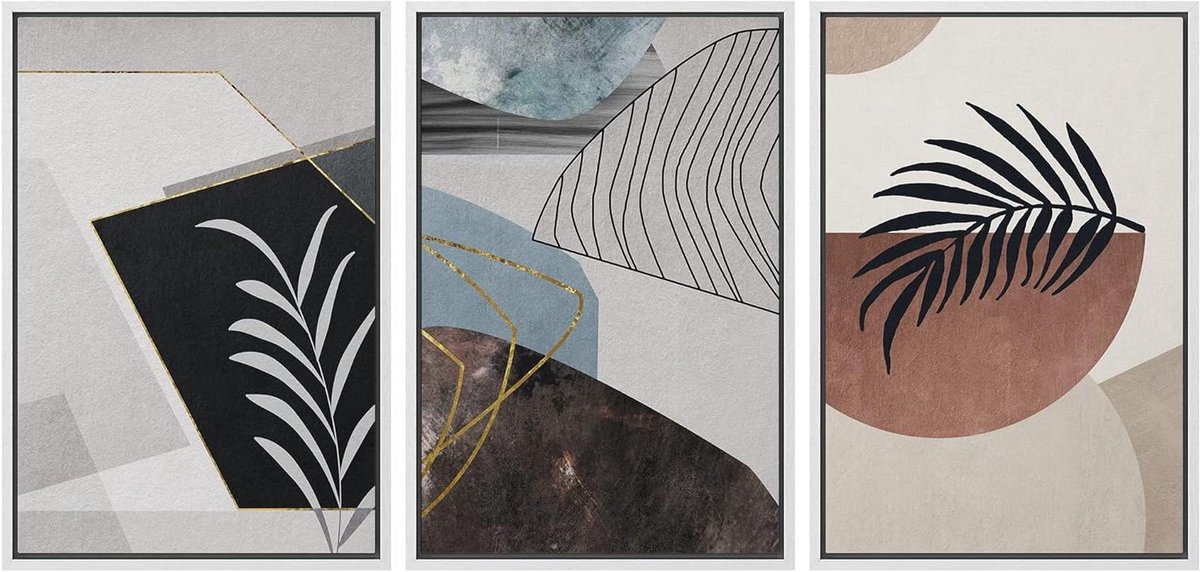 Canvas Muurkunst Set - Abstracte Prints - Woonkamer Decoratie - Geometrisch Ontwerp - 3x 16x24 inch - Meerdere Kleuren