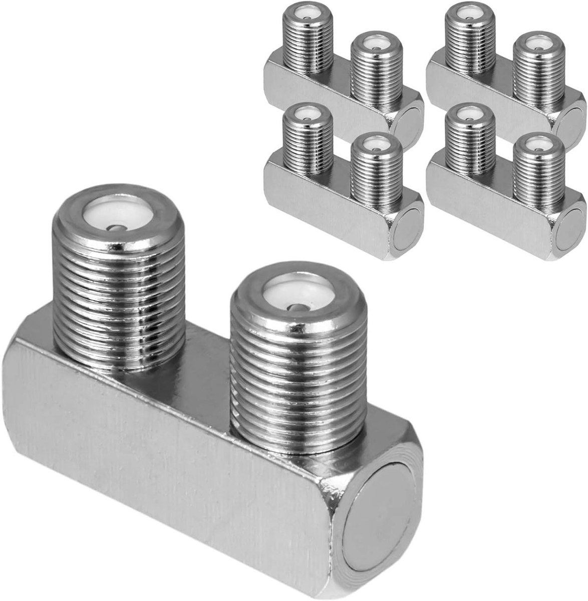 Dubbele SAT Connector - F-bus Verloopstuk - Coaxkabels Verbinden - U-vorm Vernikkeld - 5 stuks - Zilver