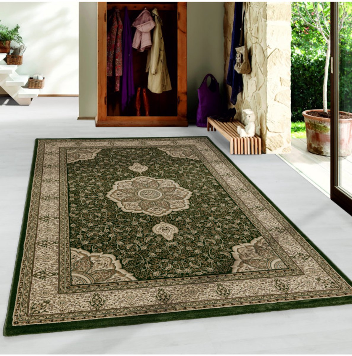 TapisTrend Oosters tapijt Groente 300x400 cm Oosterse laagpolige woonkamertapijt met sierlijke rand, groen