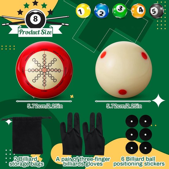 Biljart Keu Ballen - Trainingsballen Pool - Biljart Spel Verbeteren - Dubbelzijdige Markeringen - 57.2 mm - Wit van Merkloos — afbeelding 2
