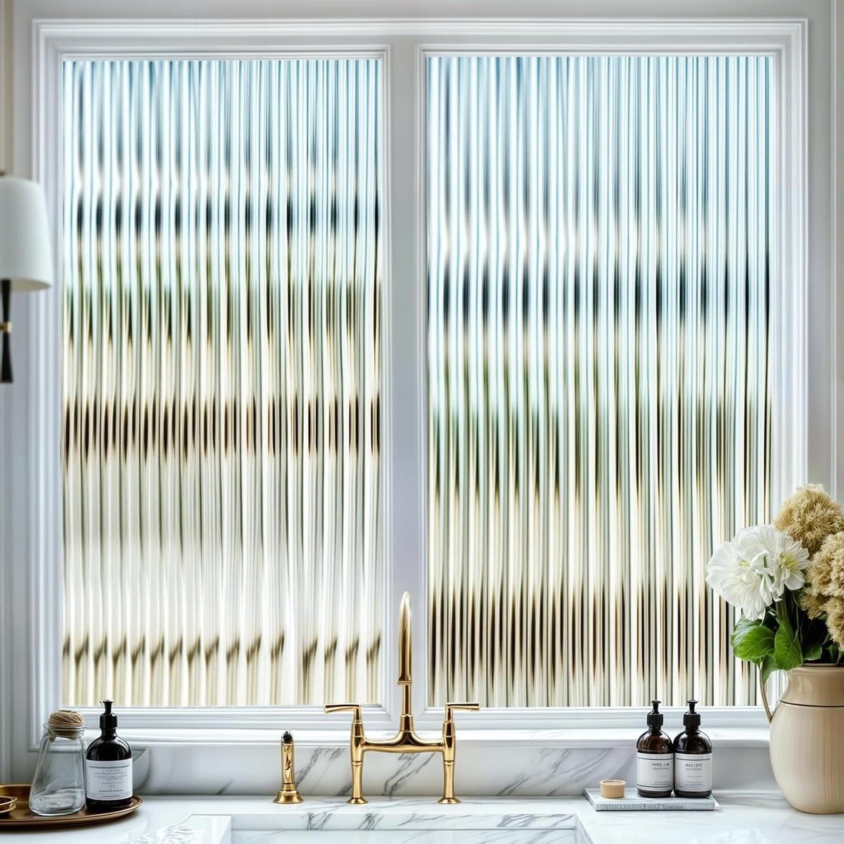 DARUITE Inkijkwerende raamfolie, elektrostatische folie, gestreept, zonder lijm en uv-bescherming, inkijkbescherming, raam, decoratief, ideaal voor slaapkamer, woonkamer, kantoor of keuken (60 x 200