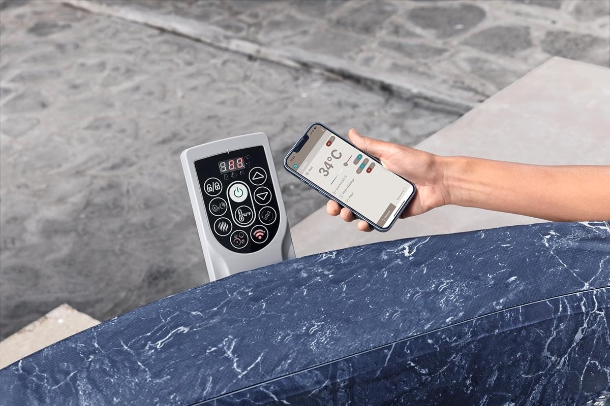 Opblaasbare Whirlpool 7 Personen Ø190 cm – ABTkantoor Toronto Luxe AirJet Spa Jacuzzi met 180 Jets, App Bediening, Verwarming tot 40°C, Vorstbeveiliging, Energiebesparend Design & Afdekking