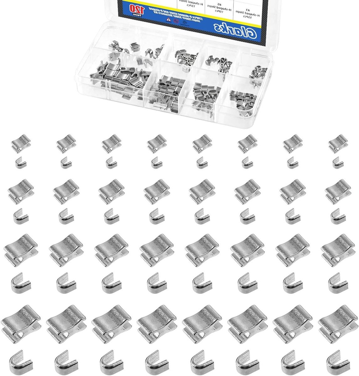 120 Sets Latch Slider Retainer Kit met U-vormige Top Stoppers en Zilver Kleurige Zipper Slider Retainers, Inclusief Onderste Stops en Accessoires