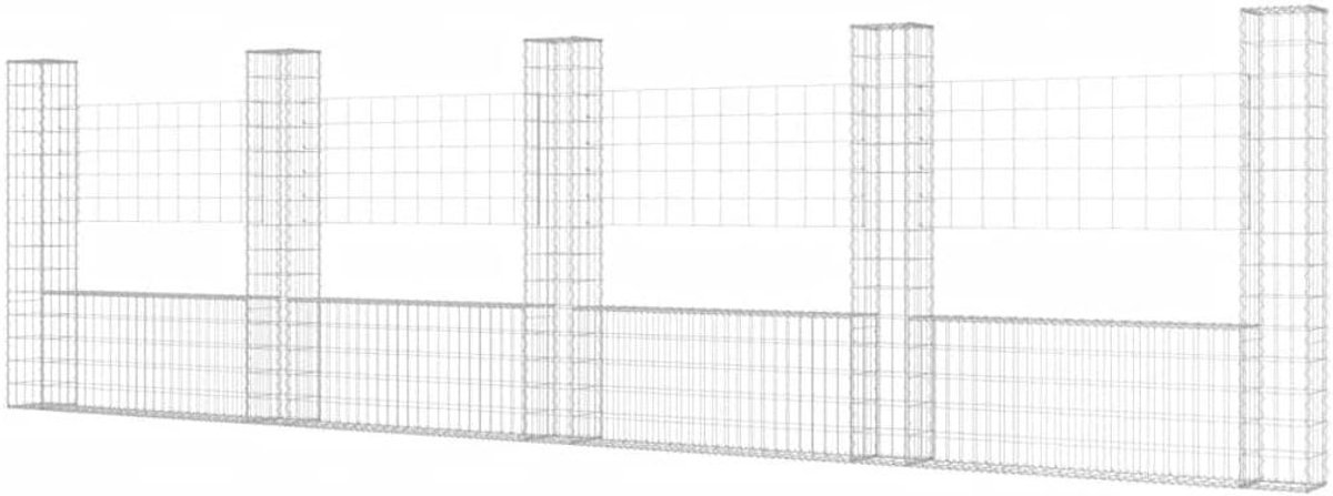 Schanskorf U-vormig - Gabion mand muur - Tuin afscheiden - Met 5 palen - 500x20x150 cm - Zilver