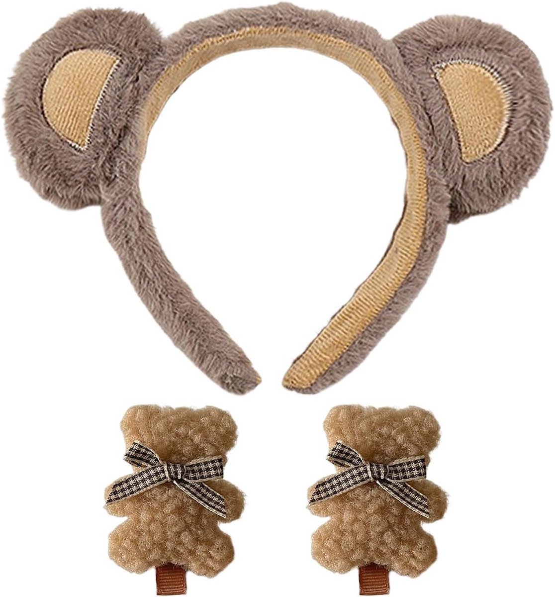 Beer Oor Set - Pluche Hoofddeksels - Leuke Feestjes - Vaste Haaraccessoires - 20 x 15 cm - Bruin