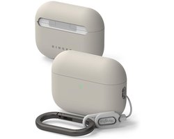 Ringke Silicone Hoesje Geschikt voor Apple AirPods Pro 3 - Siliconen Cover - Karabijnhaak - Case Beige