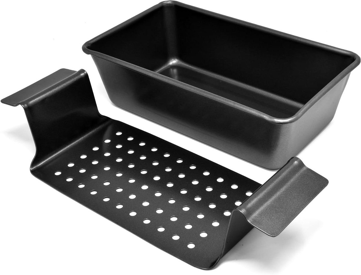 Gehaktbroodpan met lekbak - Broodpan bakvorm - Vetarm bakken - Verwijderbare lekbak - 2 stuks 9.8x5.7 inch - Grijs