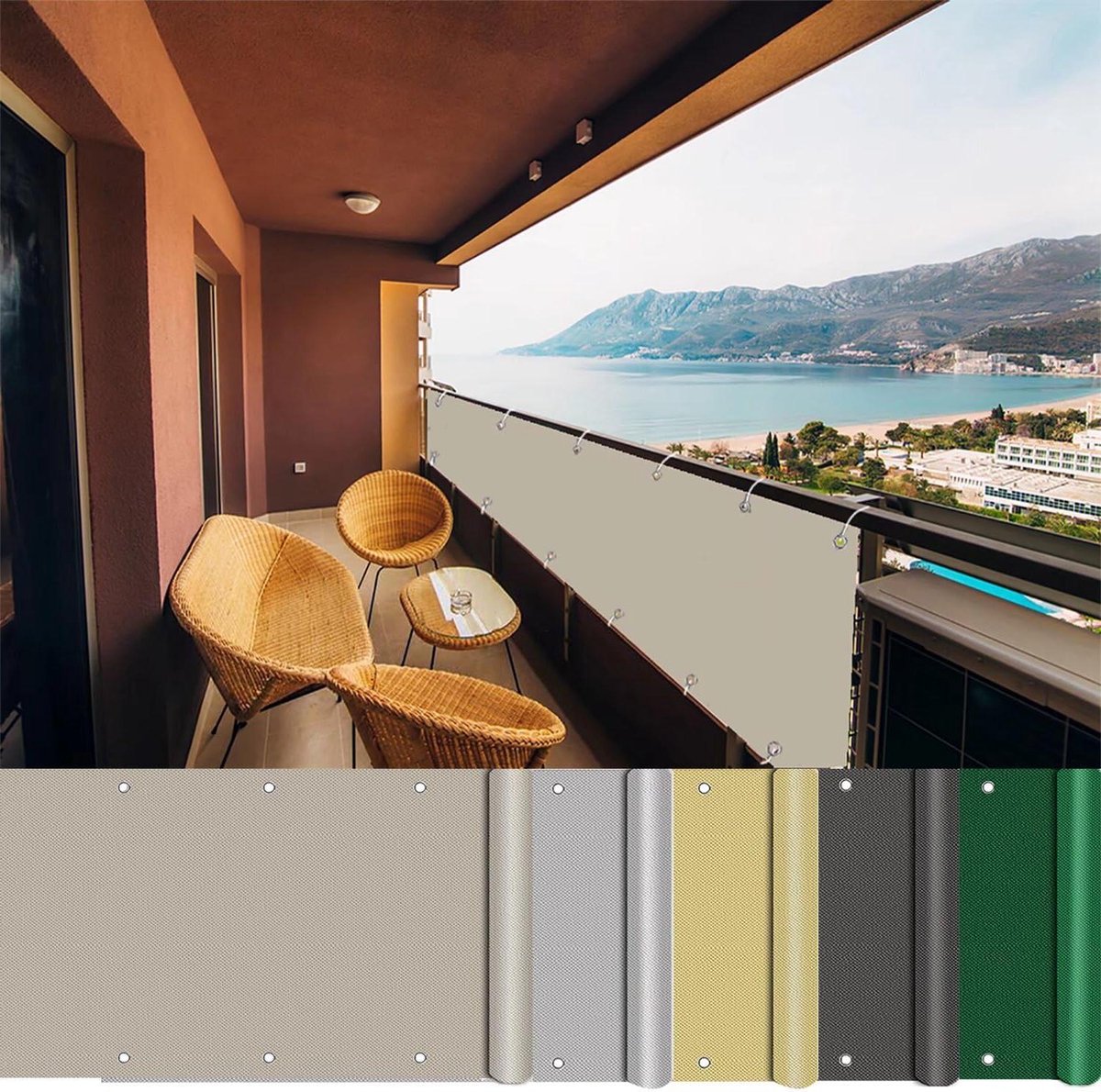 Balkonbespanning - Privacyhek Balkon - Balkon Afschermen - Weerbestendig Onderhoudsvriendelijk - 550 x 700 cm - Groen