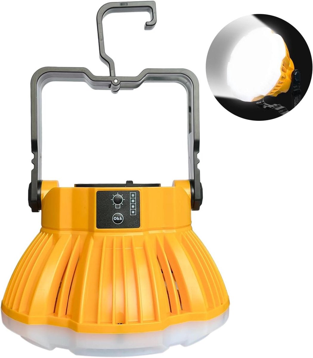 LED Camping Lantaarn - Werklamp Noodlamp - Kamperen en Noodgevallen - Compatibel met Dewalt 20V - 2400 Lumen - Geel