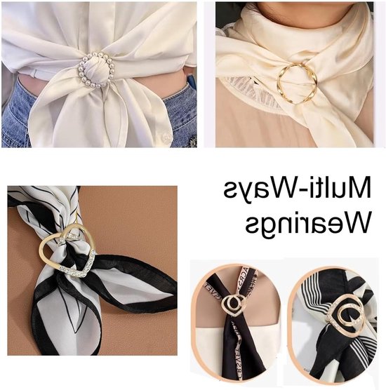 Ronde metalen sjaalring en shirtclip voor dames - Sjaalaccessoire, broche en riemgesp voor zijde sjaals en hem knopen — afbeelding 3