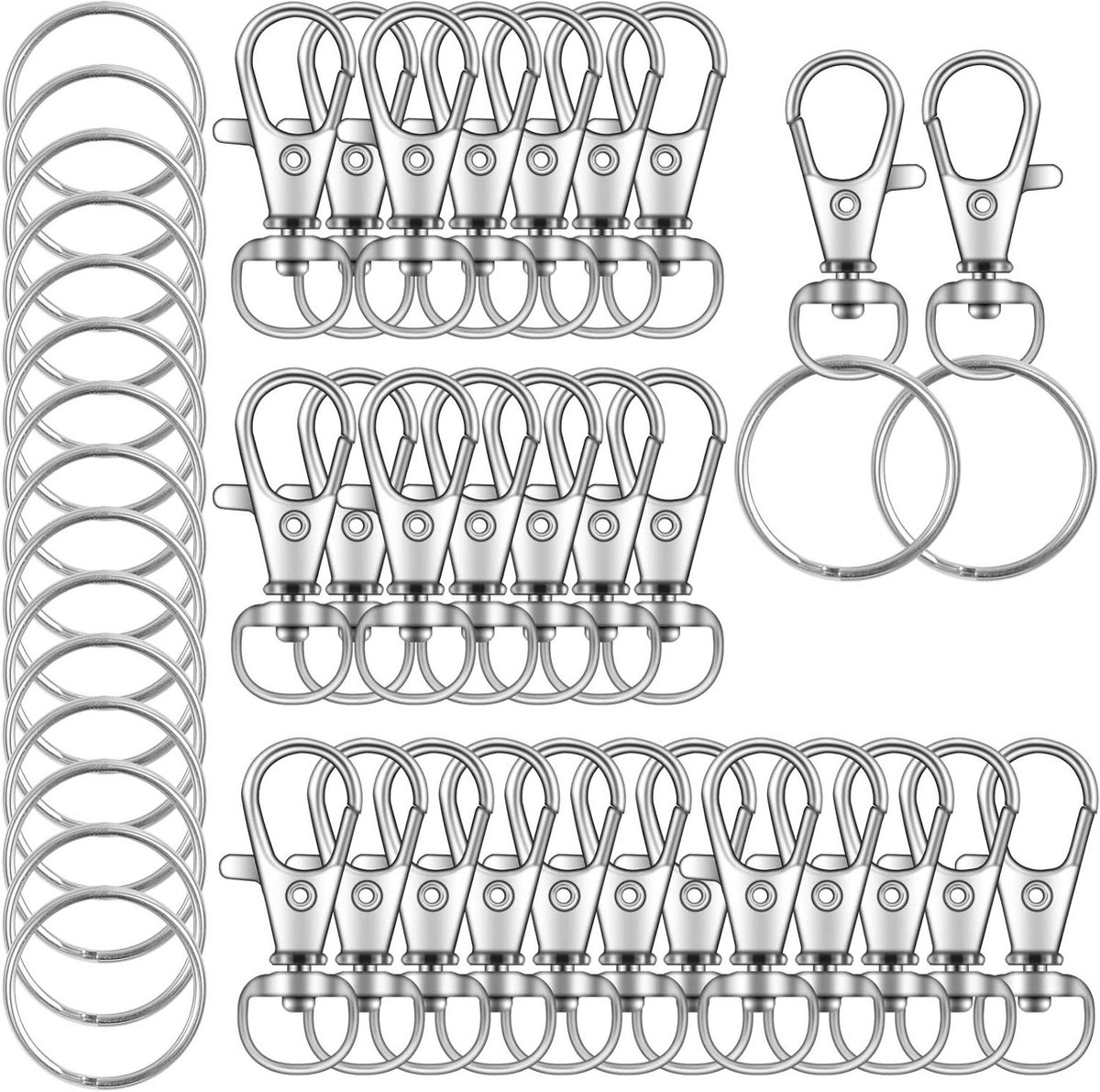 Draaibare Klikhaken - Sleutelhangers Karabijnhaken - DIY Knutselen Sieraden - Zinklegering Materiaal - 110 Stuks - Zilver