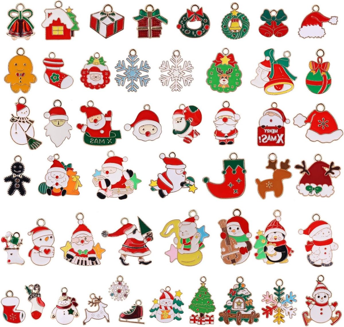 Kleurrijke kerstbedels voor sieraden maken - 50 stuks emaille hangers en kettingen