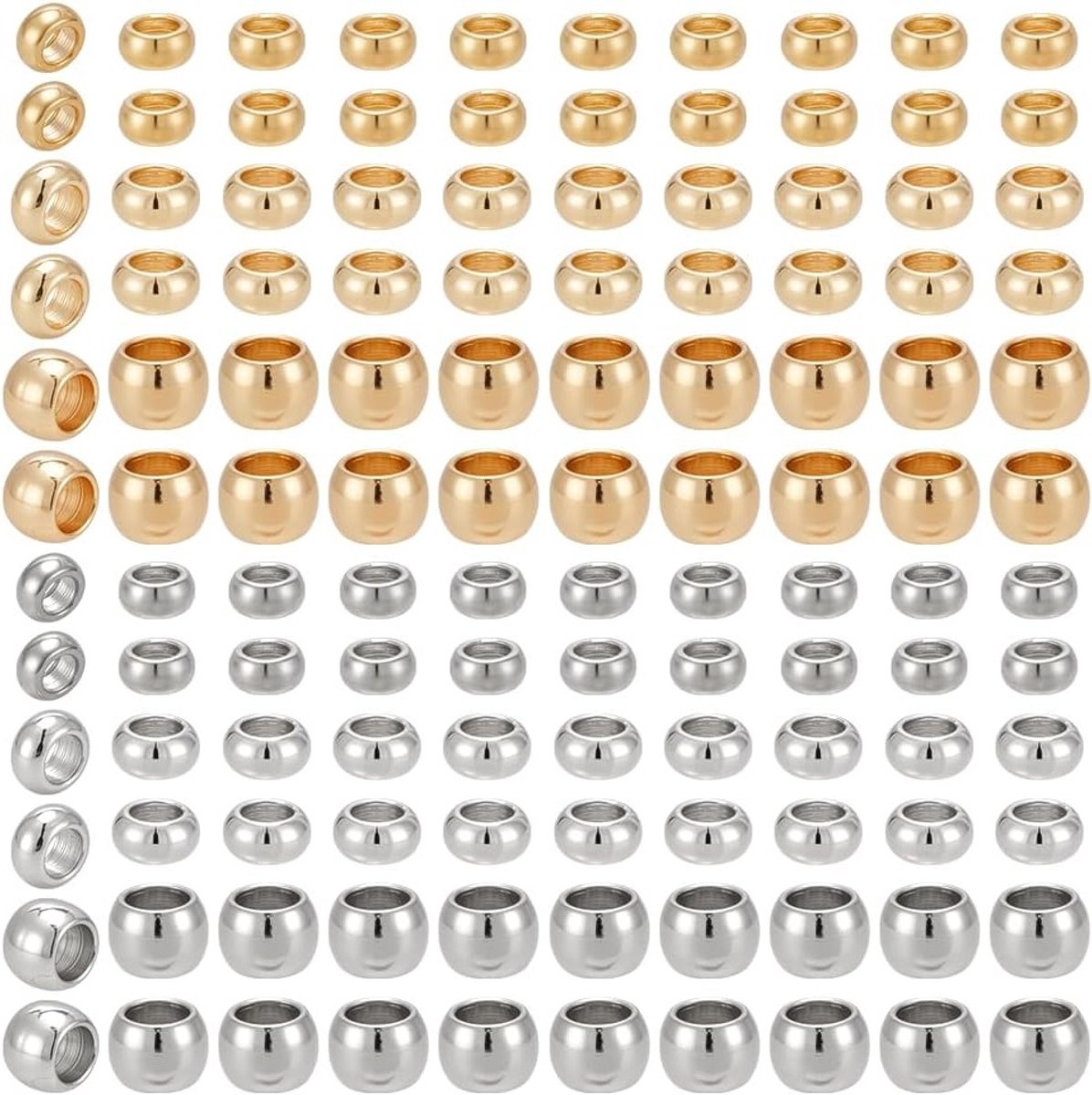 300 Stuks RVS Tube Shrink Beads en Cord End Caps voor Sieraden Maken - 1.5 mm, 2 mm, 2.5 mm, 2 Kleuren