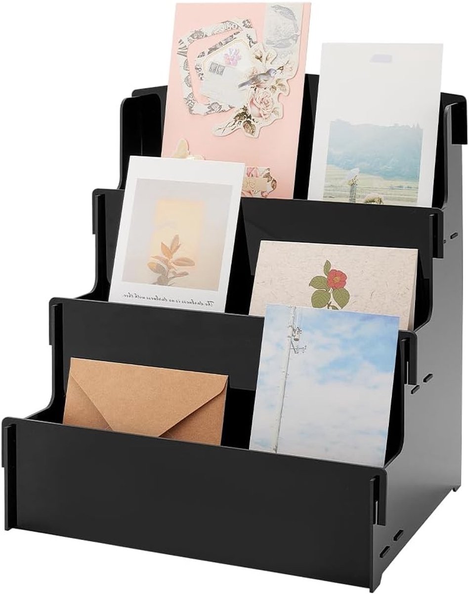 3-laags Acryl Organizer voor Wenskaarten en Stripboeken - Draagbare Stand voor Evenementen en Kleine Bedrijven