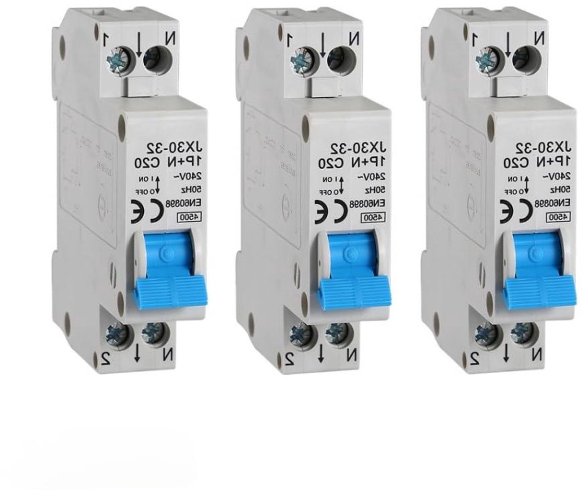 Automatische Zekeringen - Stroomonderbrekers - Circuit Beveiliging - Type C 4.5KA - Set van 3 - Grijs